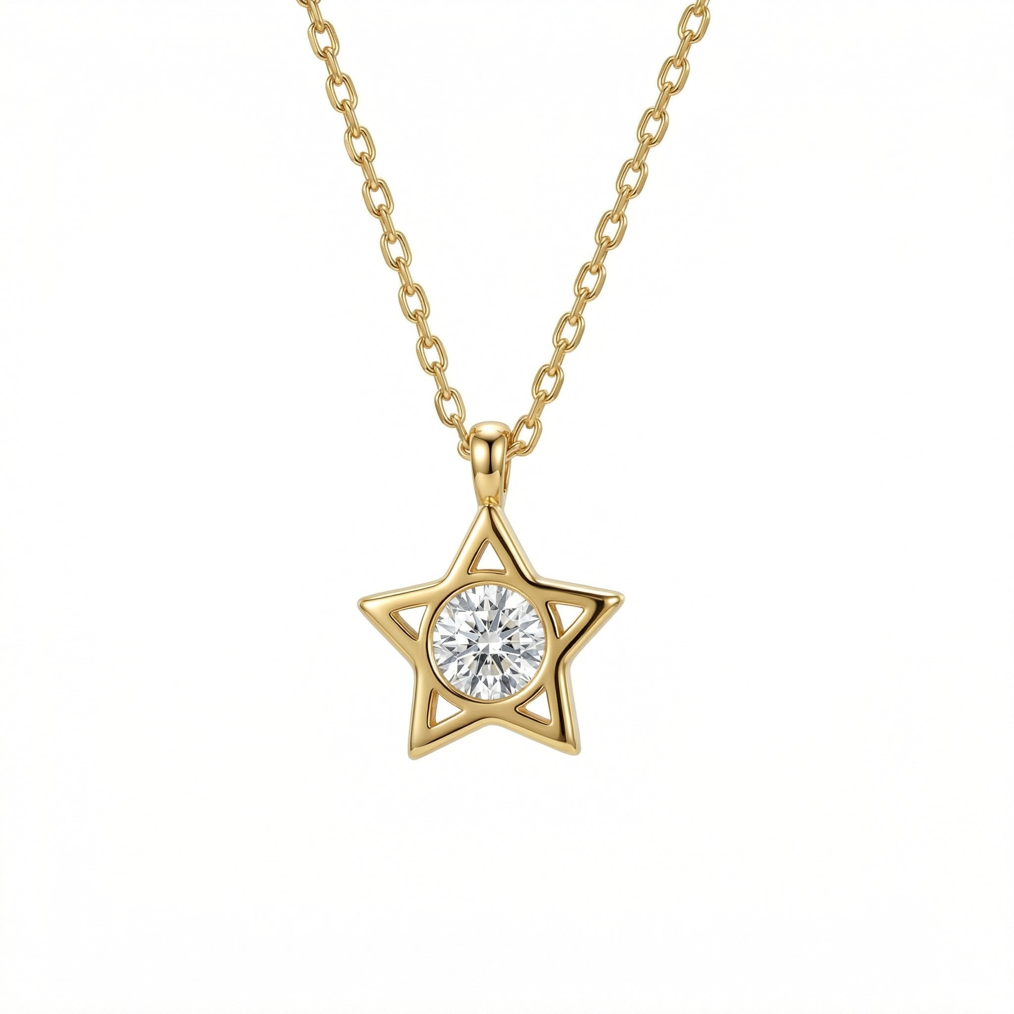 Star Diamond Necklace in 18K Gold Vermeil with CZ Diamond. Tarnish-resistant, perfect for daily wear.