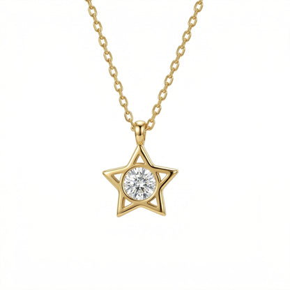 Star Diamond Necklace in 18K Gold Vermeil with CZ Diamond. Tarnish-resistant, perfect for daily wear.