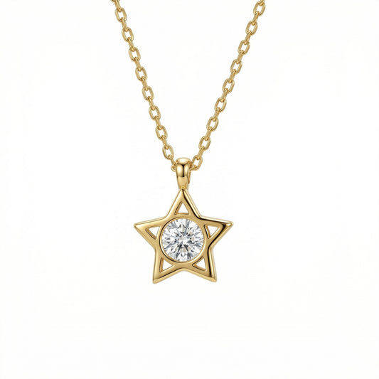 Star Diamond Necklace in 18K Gold Vermeil with CZ Diamond. Tarnish-resistant, perfect for daily wear.