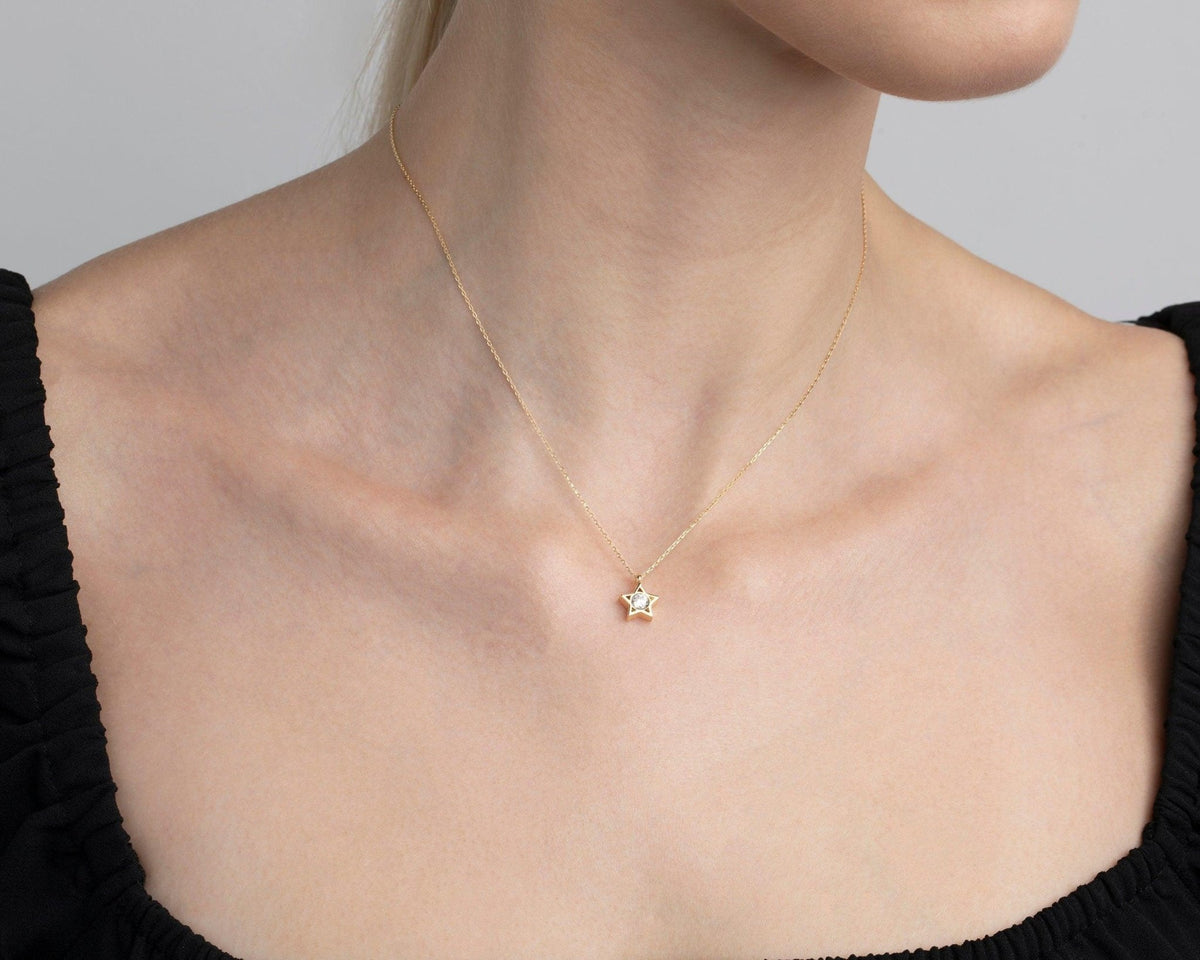 Star Diamond Necklace as a thoughtful birthday gift in 18K Gold Vermeil with CZ Diamond. Hypoallergenic, no green marks.