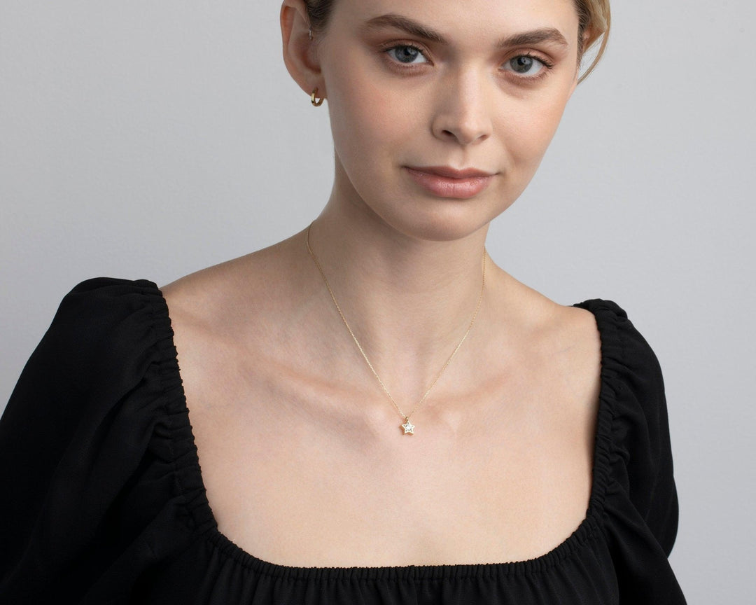 Star Diamond Necklace in Glamour Jewelry House gift box — 18K Gold Vermeil bachelorette gift. Tarnish-resistant.