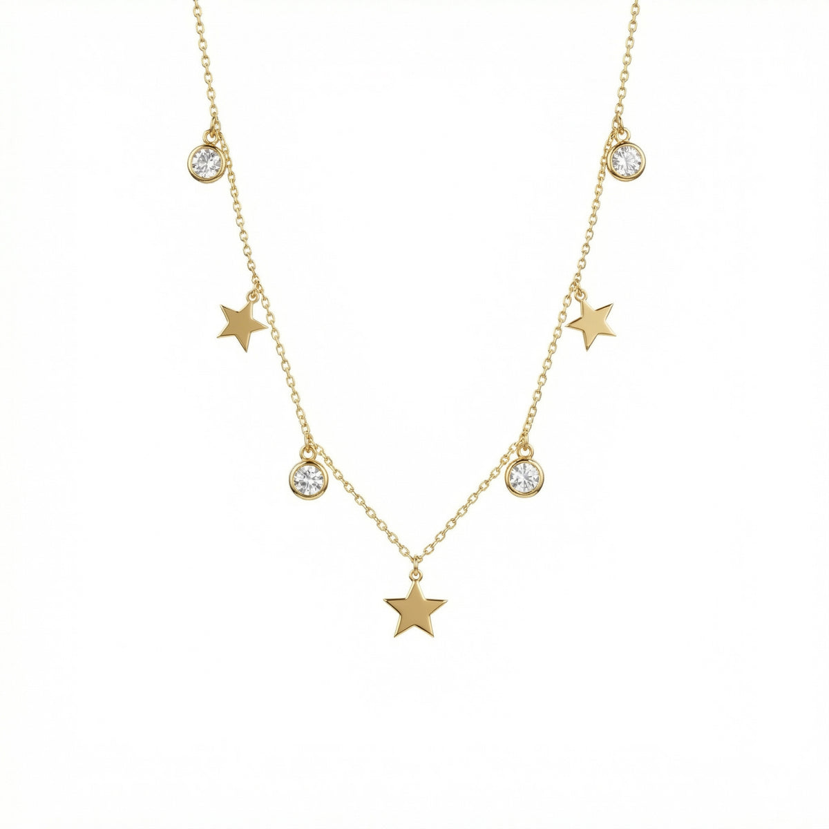 Star Diamond Satellite Necklace in 18K Gold Vermeil with CZ Diamond. Tarnish-resistant, perfect for daily wear.