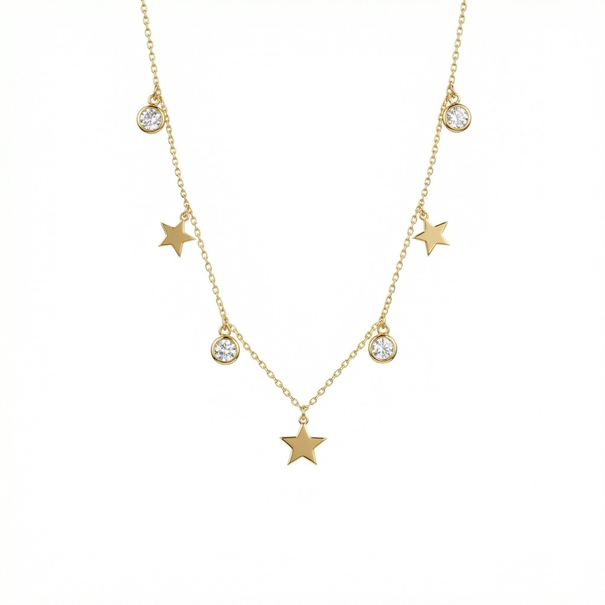 Star Diamond Satellite Necklace in 18K Gold Vermeil with CZ Diamond. Tarnish-resistant, perfect for daily wear.