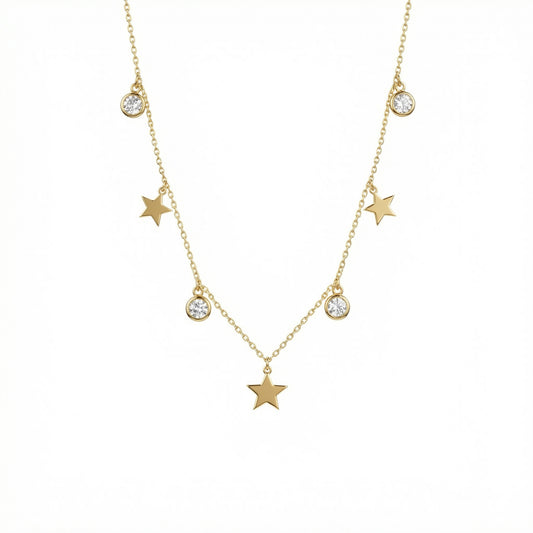 Star Diamond Satellite Necklace in 18K Gold Vermeil with CZ Diamond. Tarnish-resistant, perfect for daily wear.