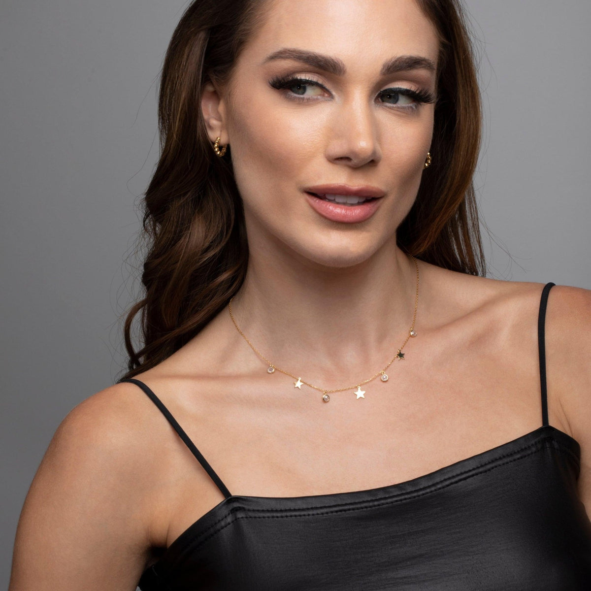 The Star Diamond Satellite Necklace styled in 18K Gold Vermeil — elegant everyday jewelry. Hypoallergenic, no green marks.