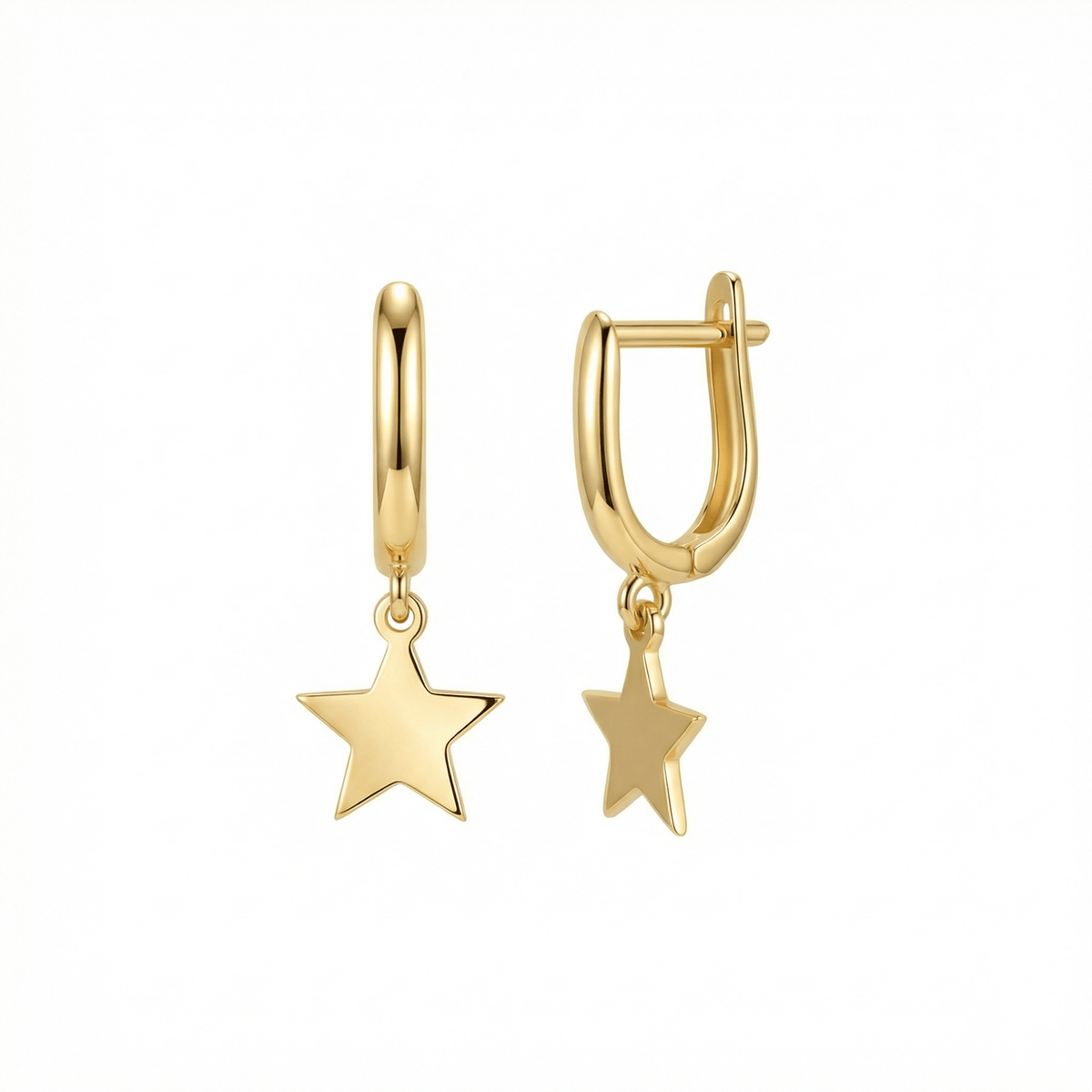 Star Hoop Earrings in 18K Gold Vermeil. No green marks, perfect for daily wear.