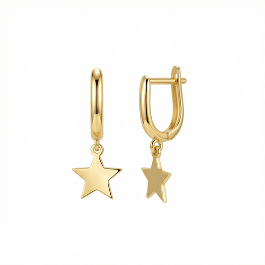 Star Hoop Earrings in 18K Gold Vermeil. No green marks, perfect for daily wear.