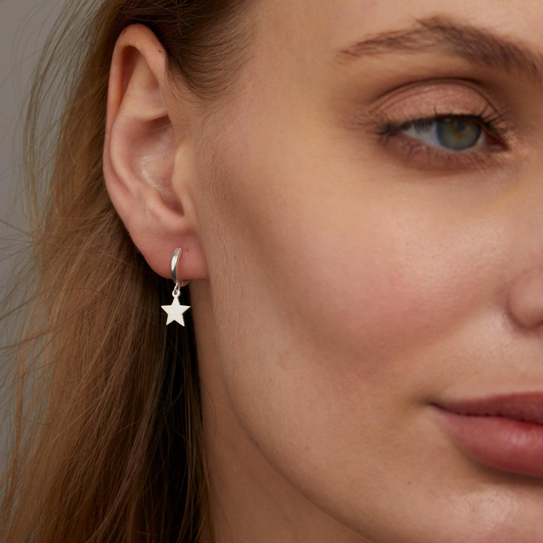 Star Hoop Earrings as a thoughtful birthday gift in 18K Gold Vermeil. Hypoallergenic for sensitive ears.