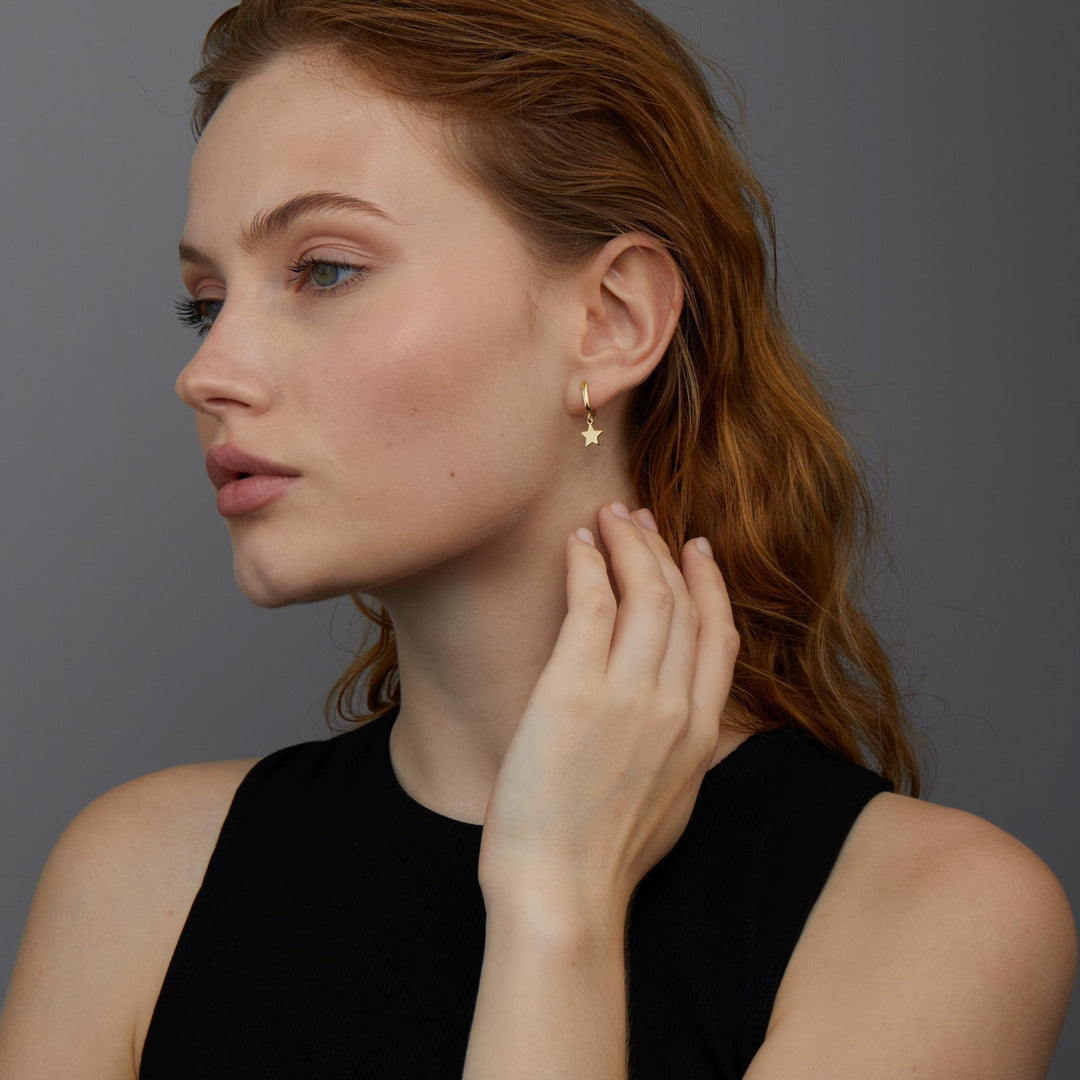 Star Hoop Earrings in Glamour Jewelry House gift box — 18K Gold Vermeil graduation gift. No green marks.