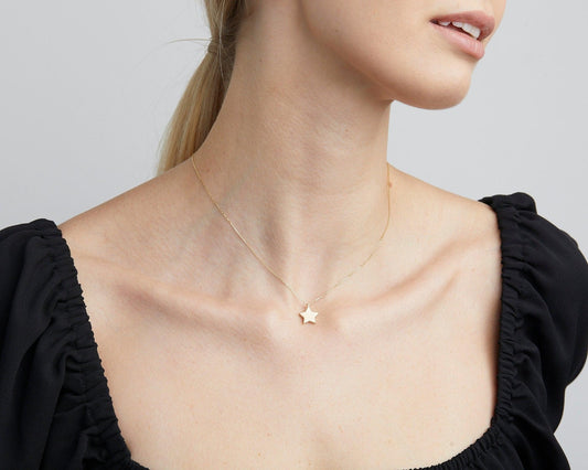 Close detail of the Dainty Star Necklace in 18K Gold Vermeil. Safe for sensitive skin, premium handmade jewelry.