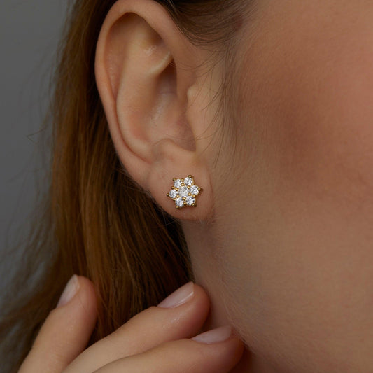 Close detail of the Star of David Stud Earrings in 18K Gold Vermeil. Tarnish-resistant, premium handmade jewelry.