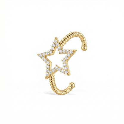 Star Pavé Adjustable Ring in 18K Gold Vermeil with CZ Diamond. Tarnish-resistant, perfect for daily wear.
