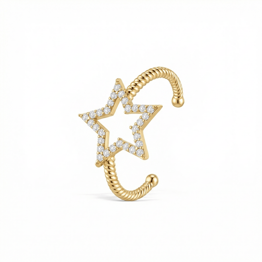 Star Pavé Adjustable Ring in 18K Gold Vermeil with CZ Diamond. Tarnish-resistant, perfect for daily wear.