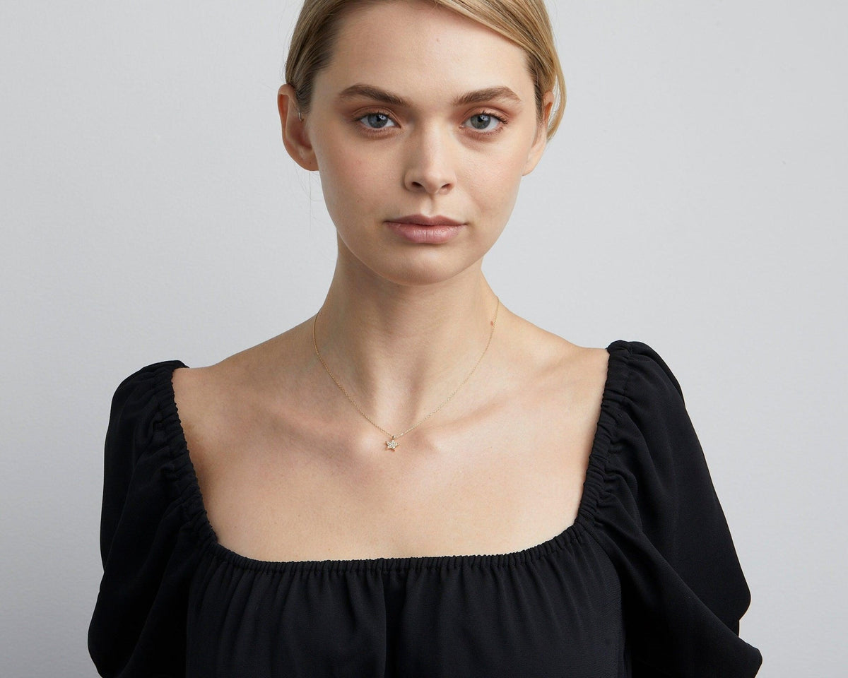 The Star Pavé Necklace styled in 18K Gold Vermeil — elegant everyday jewelry. Tarnish-resistant.
