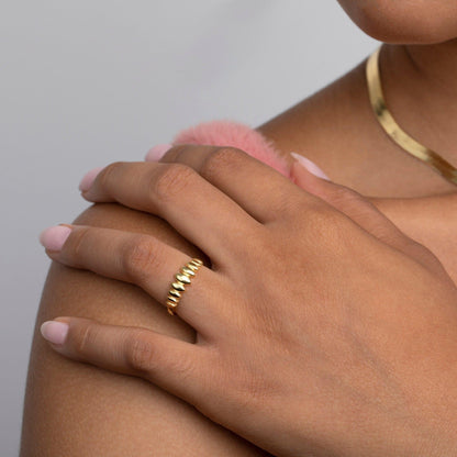 Close detail of the Statement Minimalist Adjustable Ring in 18K Gold Vermeil. Hypoallergenic, no green marks, premium.