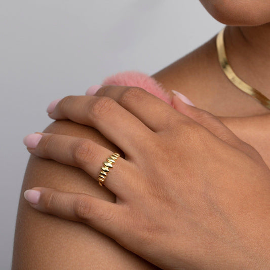 Close detail of the Statement Minimalist Adjustable Ring in 18K Gold Vermeil. Hypoallergenic, no green marks, premium.