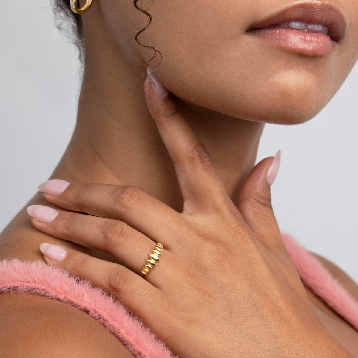 The Statement Minimalist Adjustable Ring styled in 18K Gold Vermeil — elegant everyday jewelry. Tarnish-resistant.
