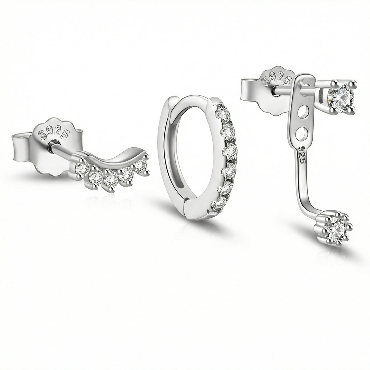 Sterling Silver Earring Set in 18K Gold Vermeil with CZ Diamond. No green marks, perfect for daily wear.
