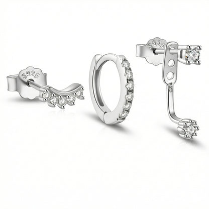 Sterling Silver Earring Set in 18K Gold Vermeil with CZ Diamond. No green marks, perfect for daily wear.