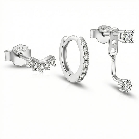 Sterling Silver Earring Set in 18K Gold Vermeil with CZ Diamond. No green marks, perfect for daily wear.