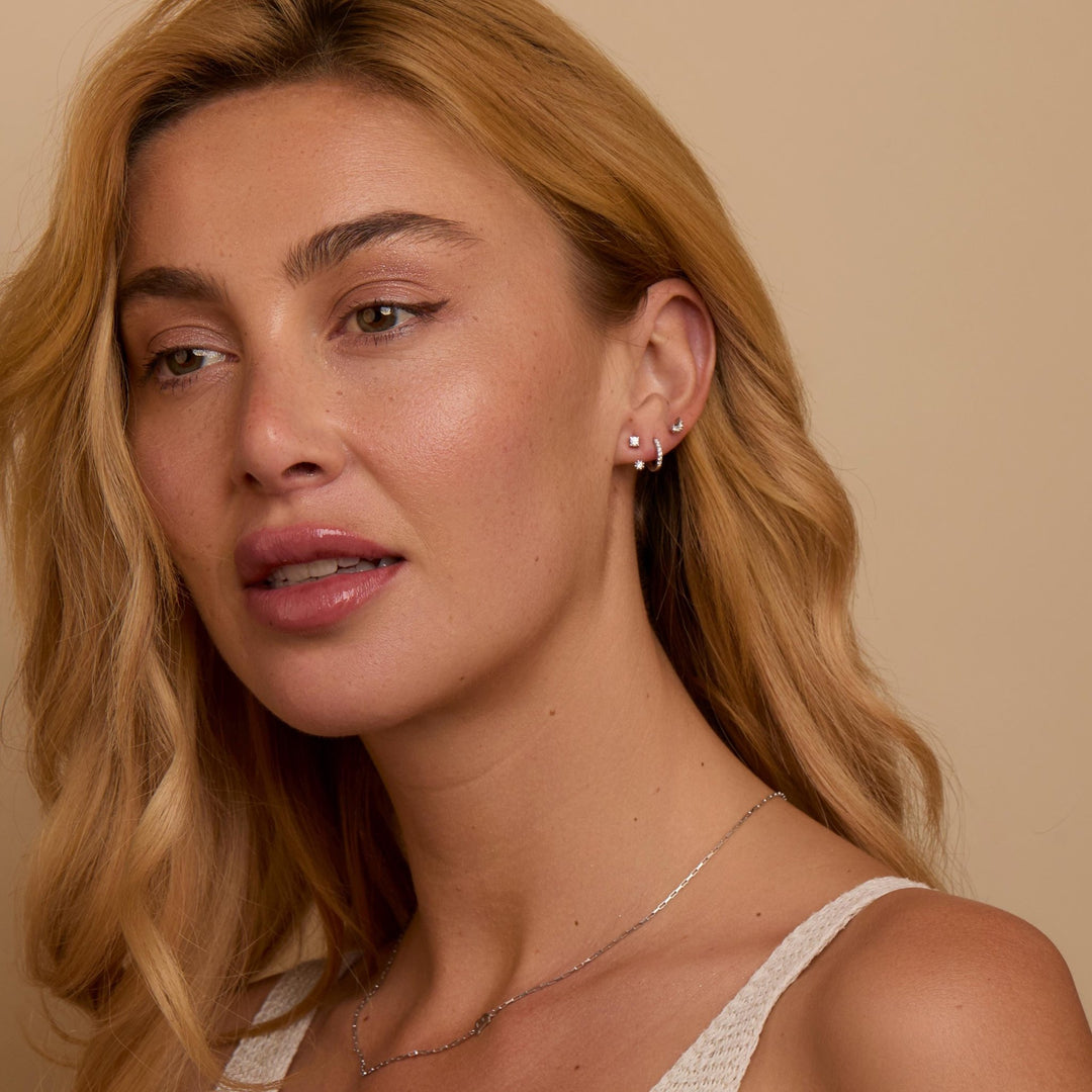 The Sterling Silver Earring Set styled in 18K Gold Vermeil — elegant everyday jewelry. Hypoallergenic for sensitive ears.