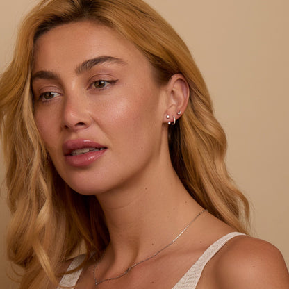 The Sterling Silver Earring Set styled in 18K Gold Vermeil — elegant everyday jewelry. Hypoallergenic for sensitive ears.
