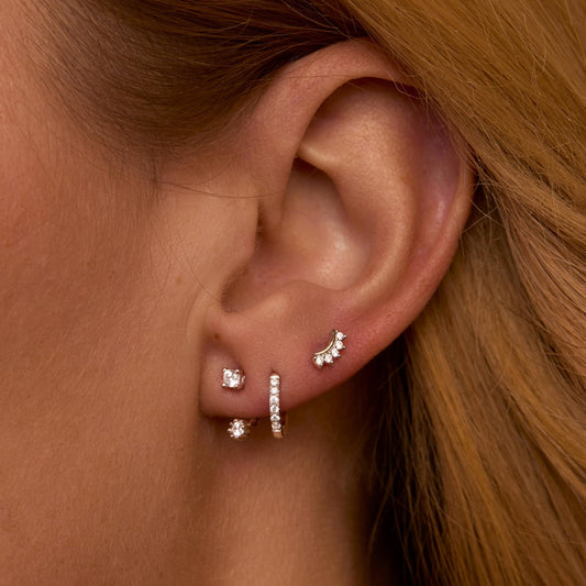 Close detail of the Sterling Silver Earring Set in 18K Gold Vermeil with CZ Diamond. Tarnish-resistant, premium handmade.