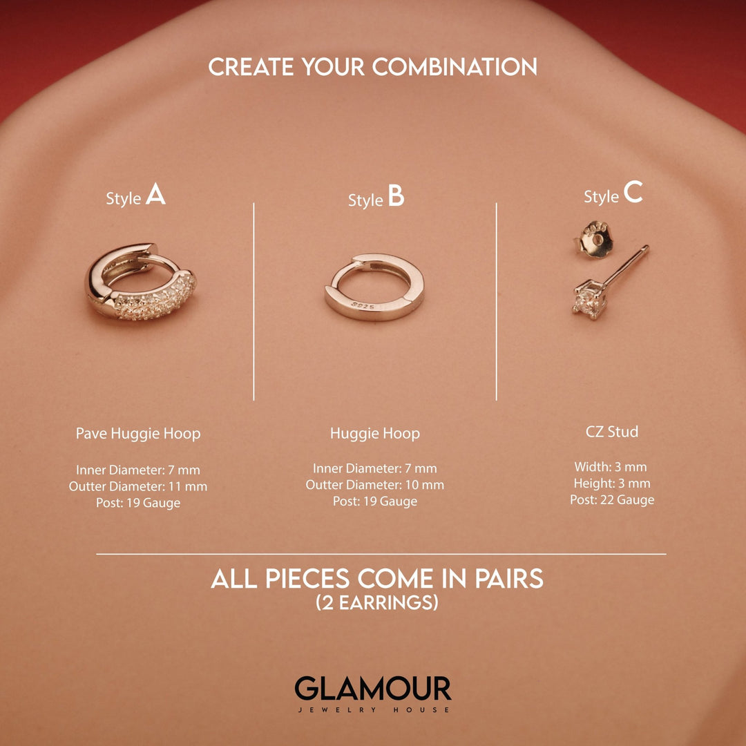 The Sterling Silver Earring Set styled in 18K Gold Vermeil — elegant everyday jewelry. Hypoallergenic for sensitive ears.