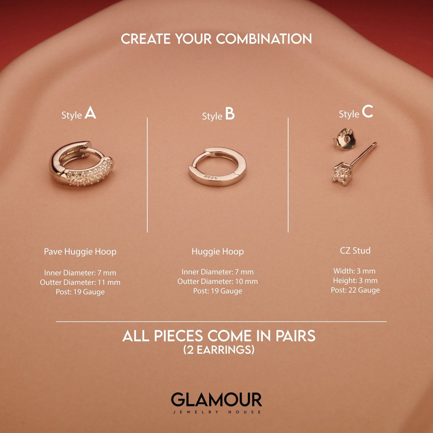 The Sterling Silver Earring Set styled in 18K Gold Vermeil — elegant everyday jewelry. Hypoallergenic for sensitive ears.
