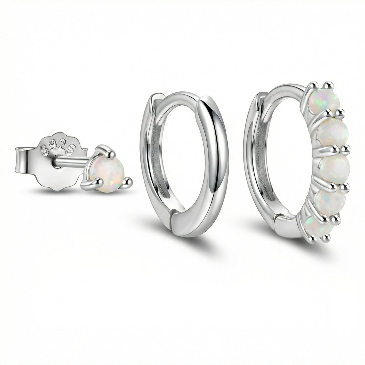 Sterling Silver Opal Earring Set in 18K Gold Vermeil with Opal. No green marks, perfect for daily wear.