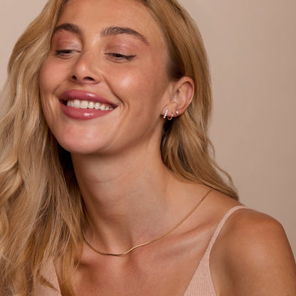 The Sterling Silver Opal Earring Set styled in 18K Gold Vermeil — elegant everyday jewelry. Hypoallergenic for sensitive.