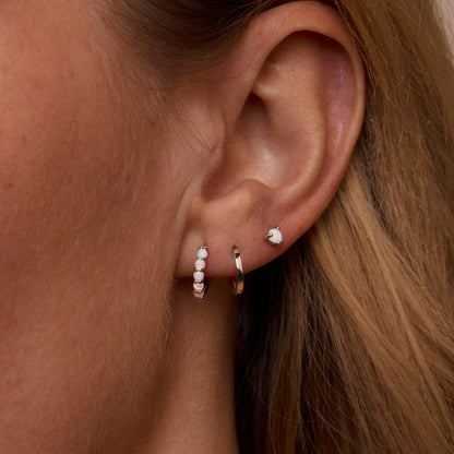 Close detail of the Sterling Silver Opal Earring Set in 18K Gold Vermeil with Opal. Tarnish-resistant, premium handmade.