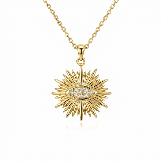 Sun Evil Eye Necklace in 18K Gold Vermeil. Tarnish-resistant, perfect for daily wear.