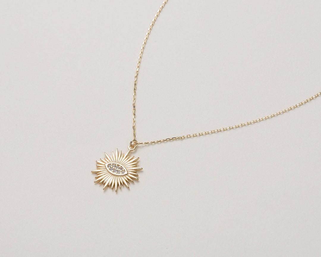 Sun Evil Eye Necklace in Glamour Jewelry House gift box — 18K Gold Vermeil graduation gift. Tarnish-resistant.