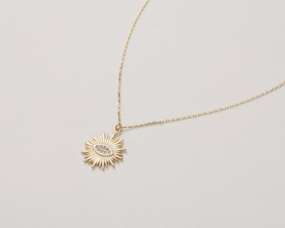 Sun Evil Eye Necklace in Glamour Jewelry House gift box — 18K Gold Vermeil graduation gift. Tarnish-resistant.