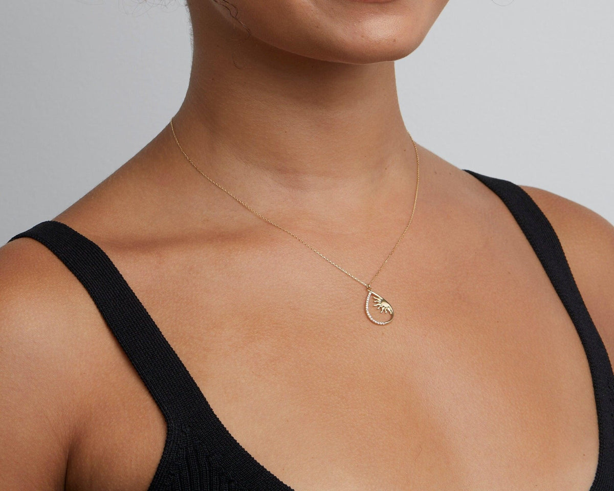 Sun Necklace in Glamour Jewelry House gift box — 18K Gold Vermeil graduation gift. Tarnish-resistant.