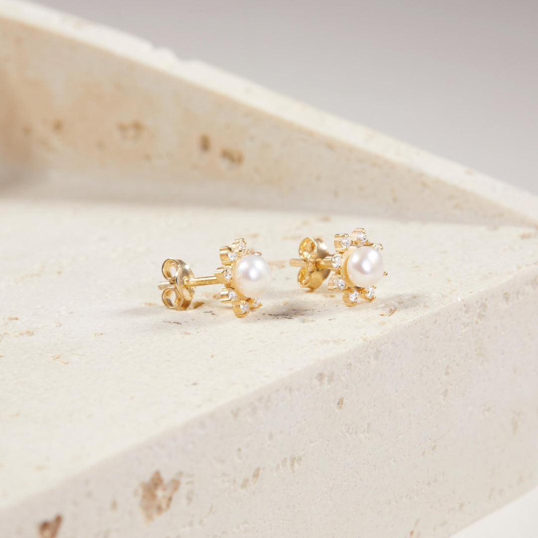 The Sun Pearl Stud Earrings as a graduation gift in 18K Gold Vermeil. Tarnish-resistant, made for keeping.