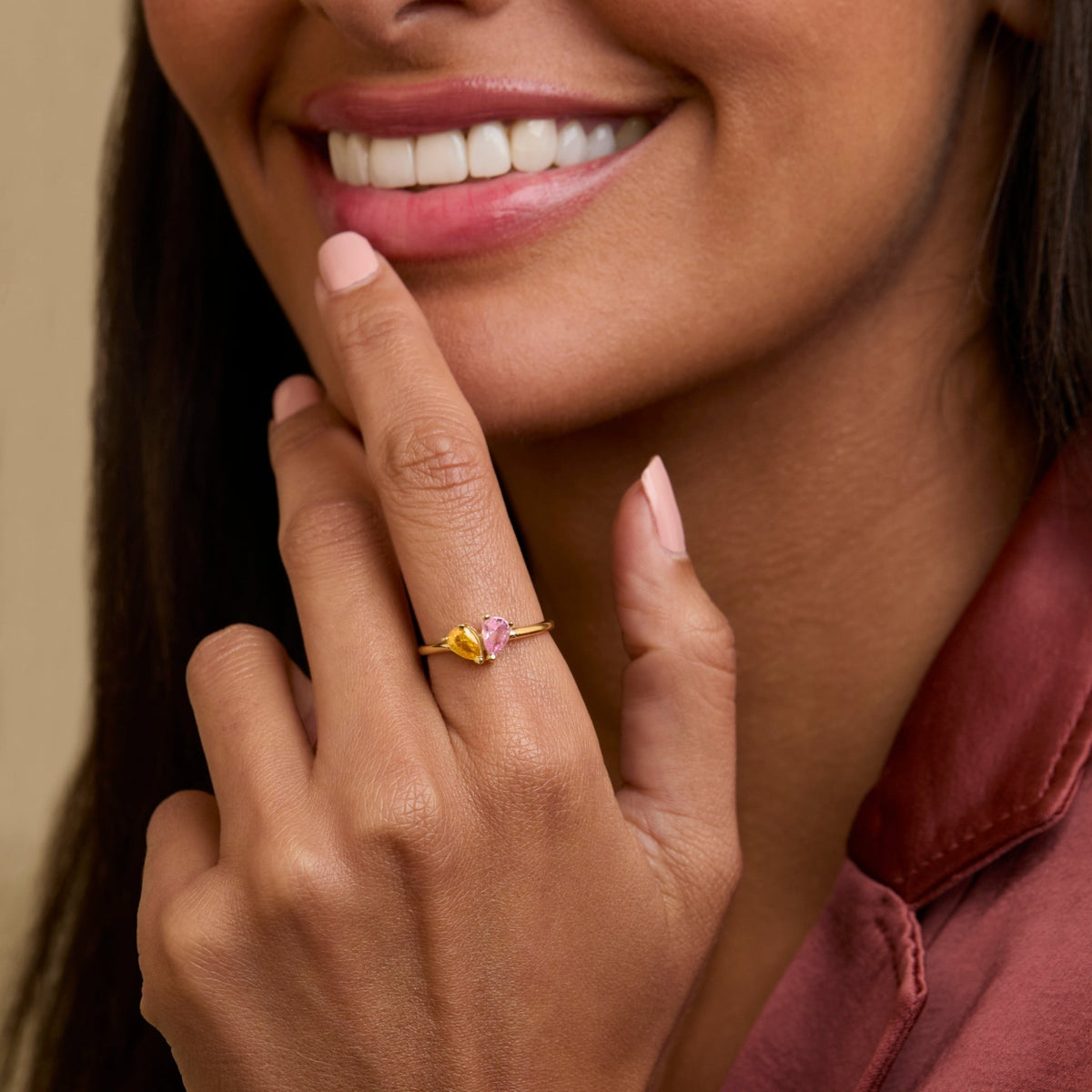The Teardrop Birthstone Ring styled in 18K Gold Vermeil — elegant everyday jewelry. Tarnish-resistant.