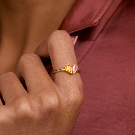Close detail of the Teardrop Birthstone Ring in 18K Gold Vermeil with Birthstone. Hypoallergenic, no green marks, premium.
