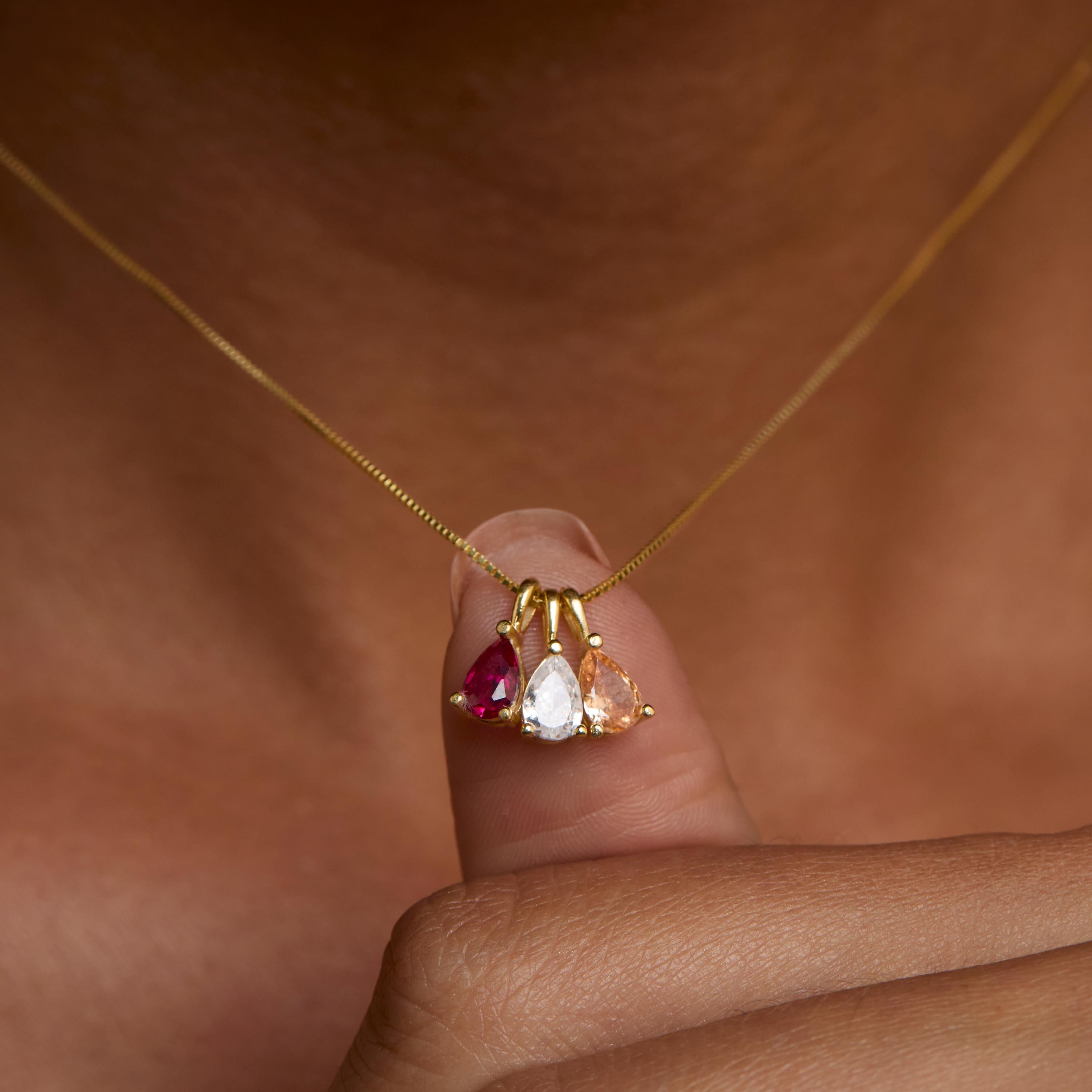 The Teardrop Birthstone Necklace styled in 18K Gold Vermeil — elegant everyday jewelry. Hypoallergenic, no green marks.