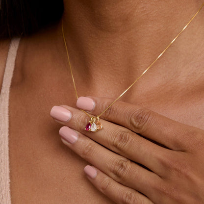 The Teardrop Birthstone Necklace worn in 18K Gold Vermeil — refined accessory for women. Safe for sensitive skin.
