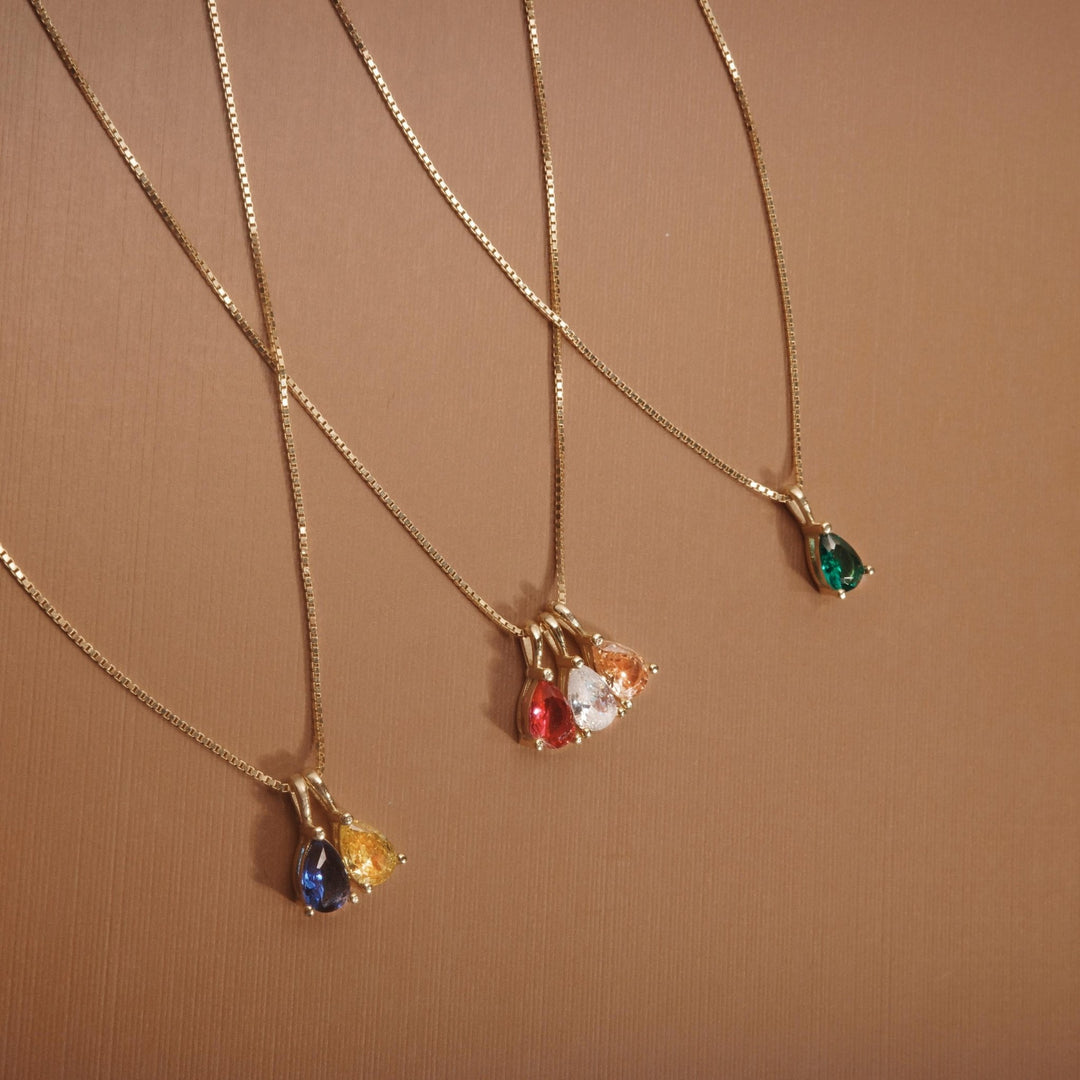 Teardrop Birthstone Necklace in 18K Gold Vermeil — luxury handmade jewelry. Tarnish-resistant, perfect daily wear.