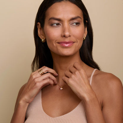 Teardrop Birthstone Necklace styled with complementary pieces in 18K Gold Vermeil. Hypoallergenic, no green marks, layered.