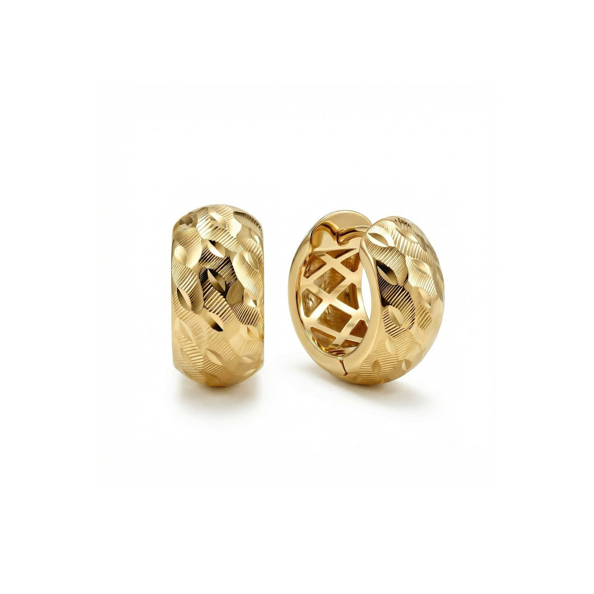 Textured Hinged Huggie Hoop Earrings in 18K Gold Vermeil. No green marks, perfect for daily wear.