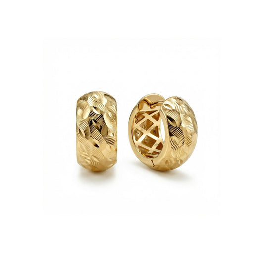 Textured Hinged Huggie Hoop Earrings in 18K Gold Vermeil. No green marks, perfect for daily wear.