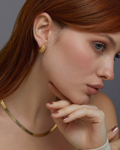 Textured Hinged Huggie Hoop Earrings in Glamour Jewelry House gift box — 18K Gold Vermeil graduation gift. No green marks.