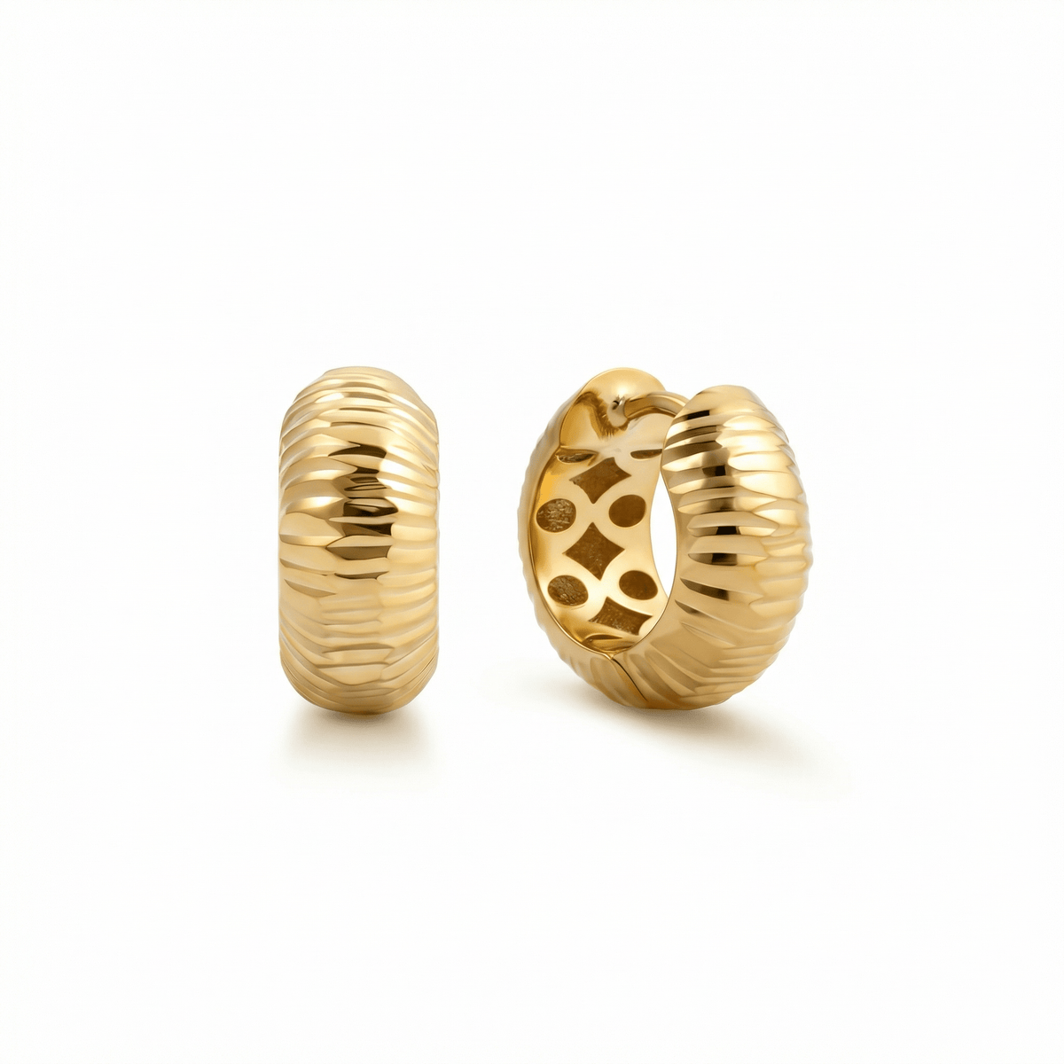 Textured Huggie Earrings in 18K Gold Vermeil. No green marks, perfect for daily wear.