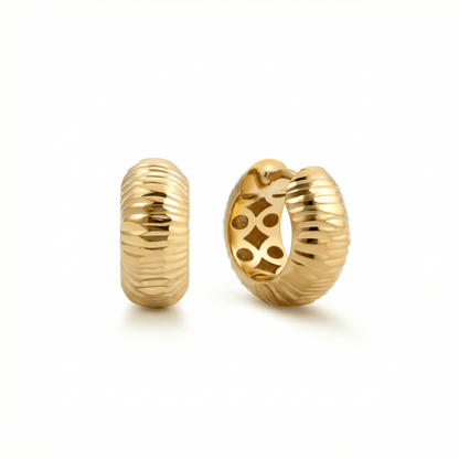 Textured Huggie Earrings in 18K Gold Vermeil. No green marks, perfect for daily wear.