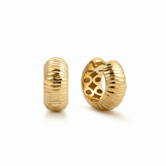 Textured Huggie Earrings in 18K Gold Vermeil. No green marks, perfect for daily wear.