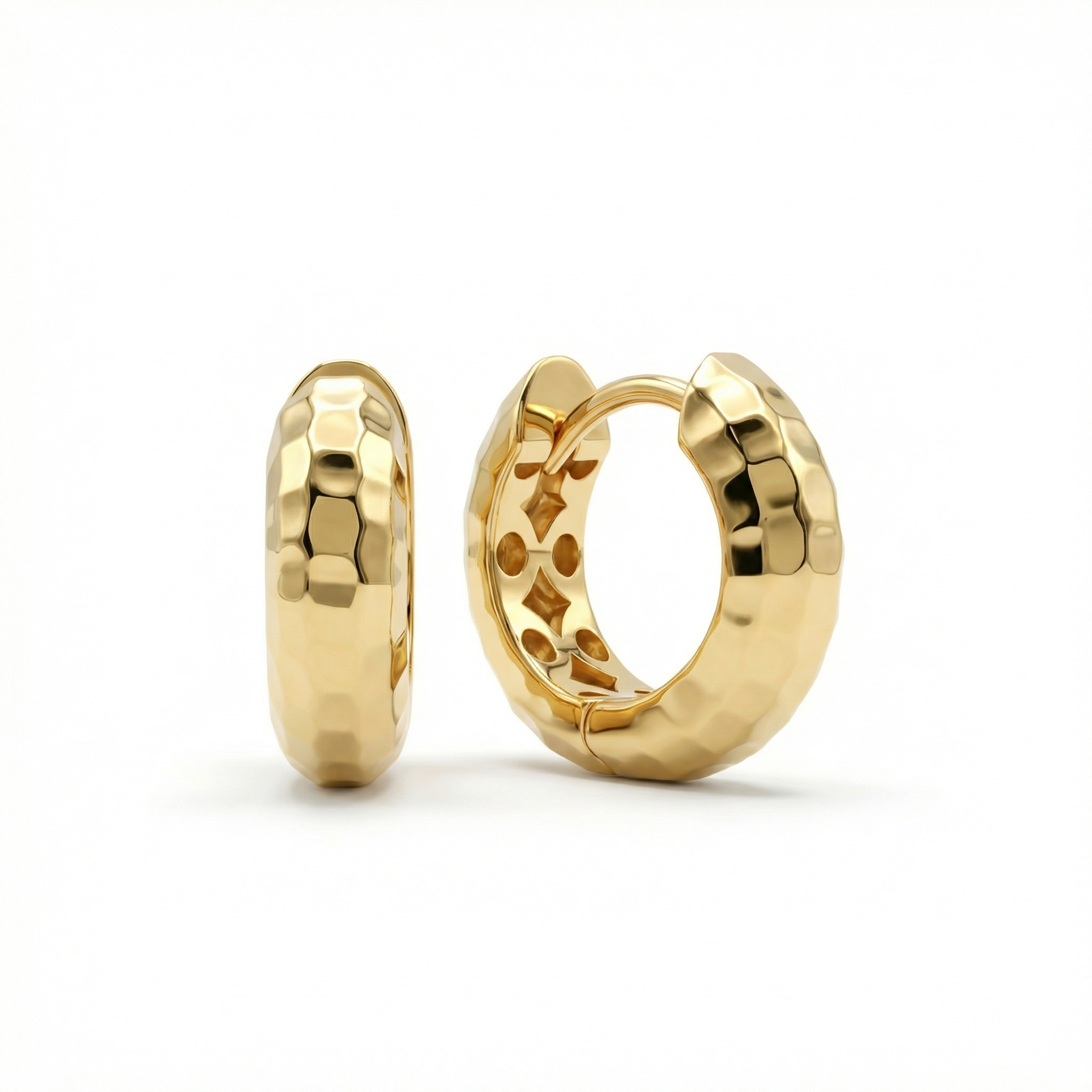 Textured Huggie Hoop Earrings in 18K Gold Vermeil. No green marks, perfect for daily wear.